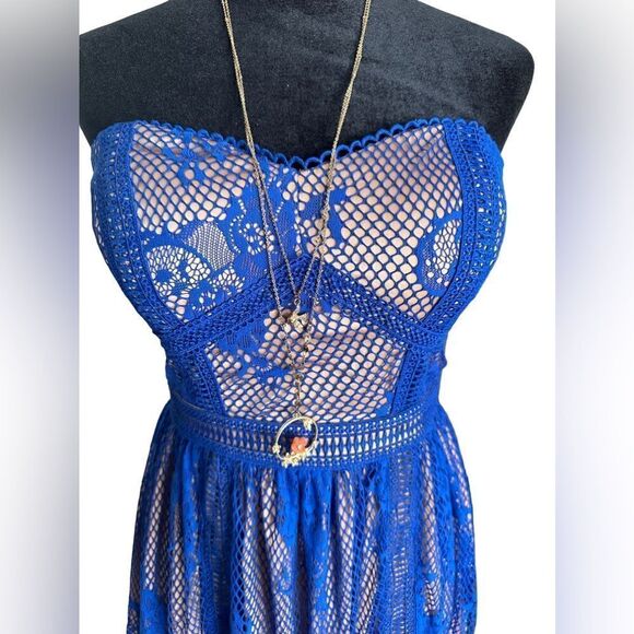 New Lulu’s Ryse Jade Lace Strapless Dress in Royal Blue Size S - Picture 10 of 12